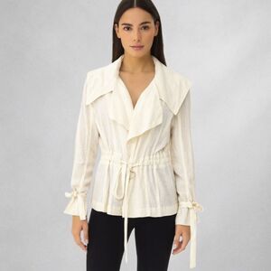 Ellen Tracy Women’s Linen Jacket  16 Ivory  Long Sleeve Belted Lightweight 1431